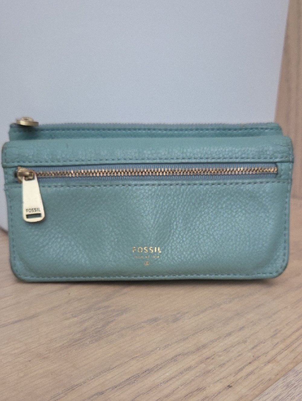 Fossil Preston Teal Pebbled Leather Flap Wallet